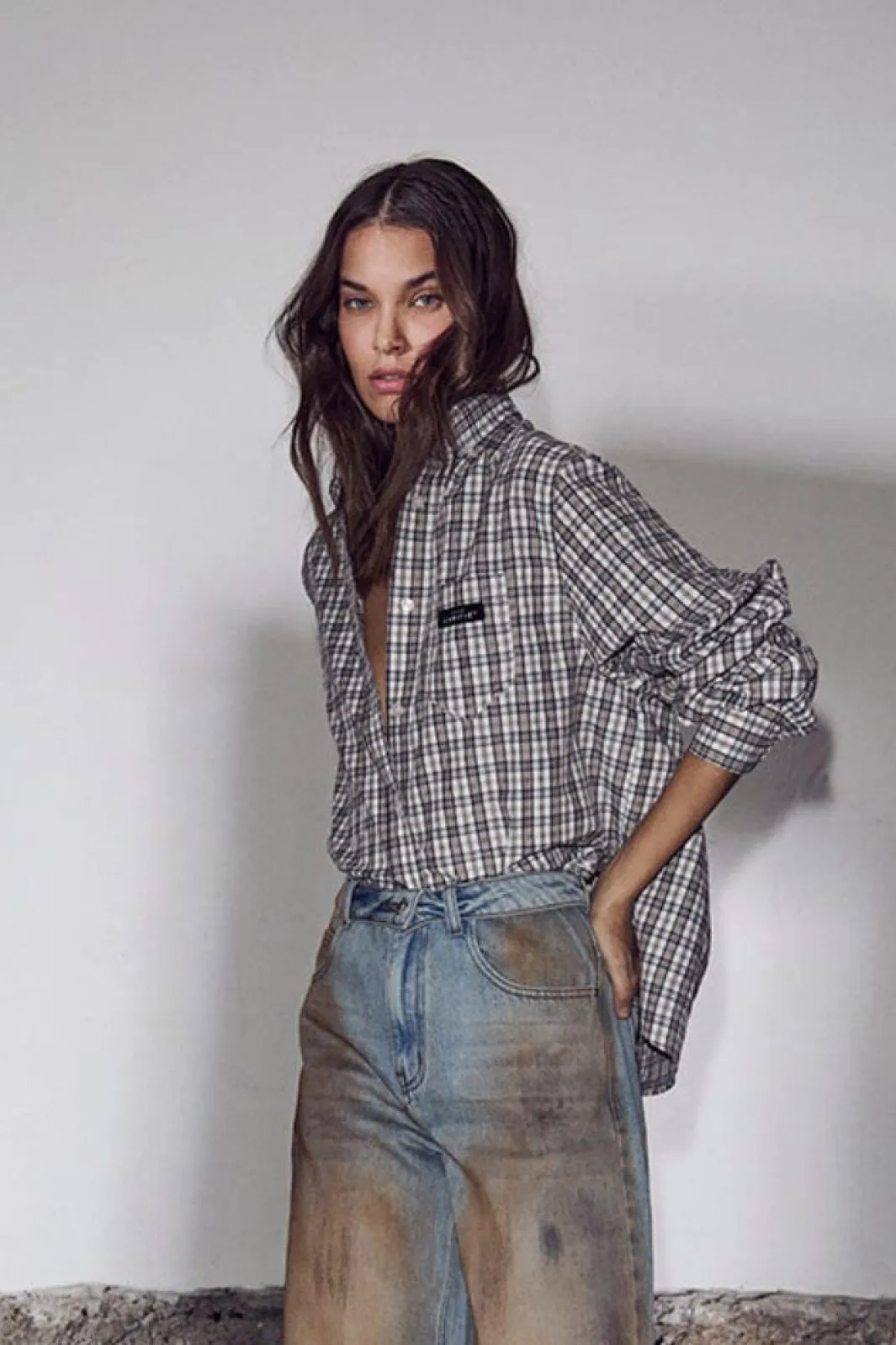 Haute L'Amitié Habutton Down ini Check hirt H10719 | Blusar & Skjortor