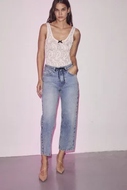 Hlalami Crop String Tie Bleached Jeans HL10140