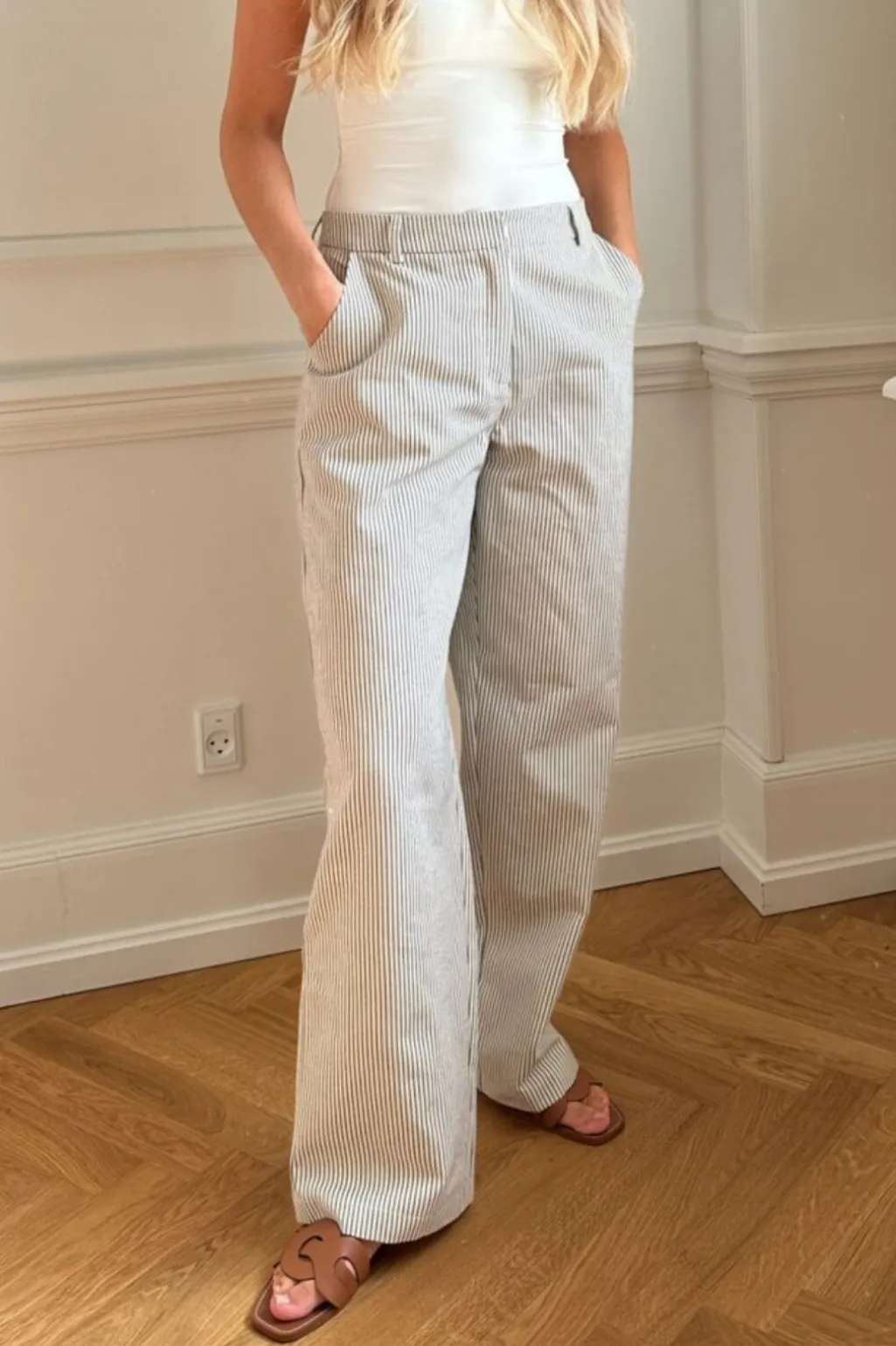 Nanna Pants Dark Beige Woven Stripe