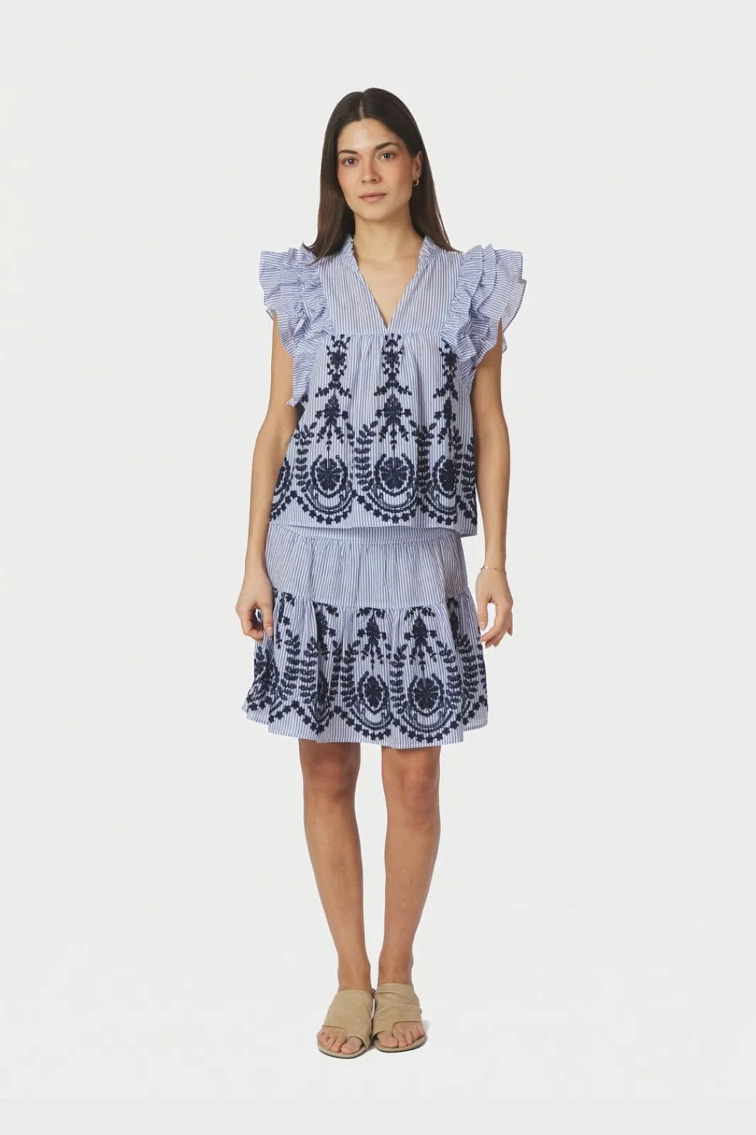 Neo Noir Nnjayla Stripe Embroidery Top 168997 | T-Shirts & Toppar