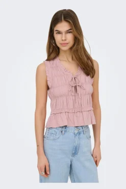 Onlgoa S/S Linen Bl Frill Top Cc