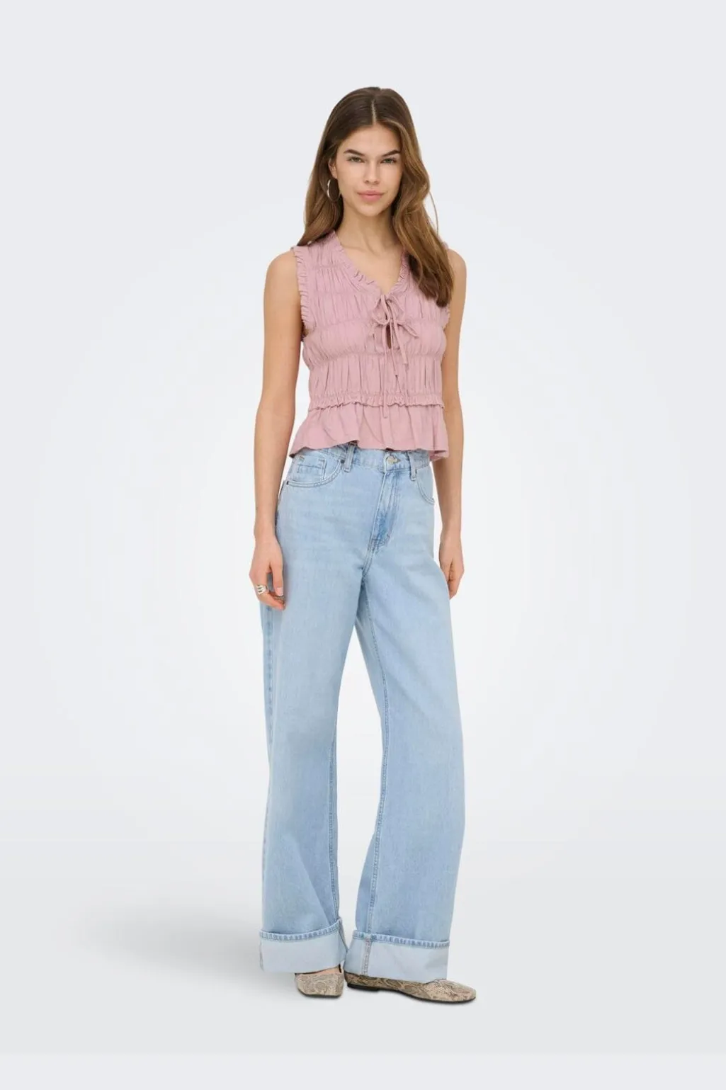 Onlgoa S/S Linen Bl Frill Top Cc