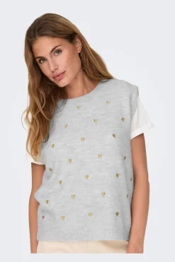 Only Oneody Ebroidery O-Neck Knt | Västar