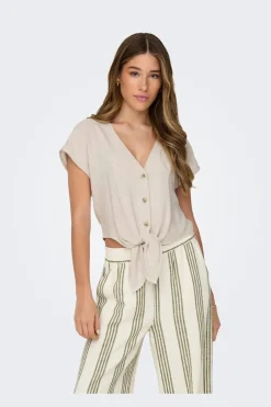 Onlsiesta Ss Knot Lin Bl Shirt