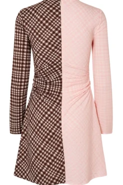 Sg2118 Checkered Jersey, Ruched Waist Short Dresssg-aw25-d157-2118