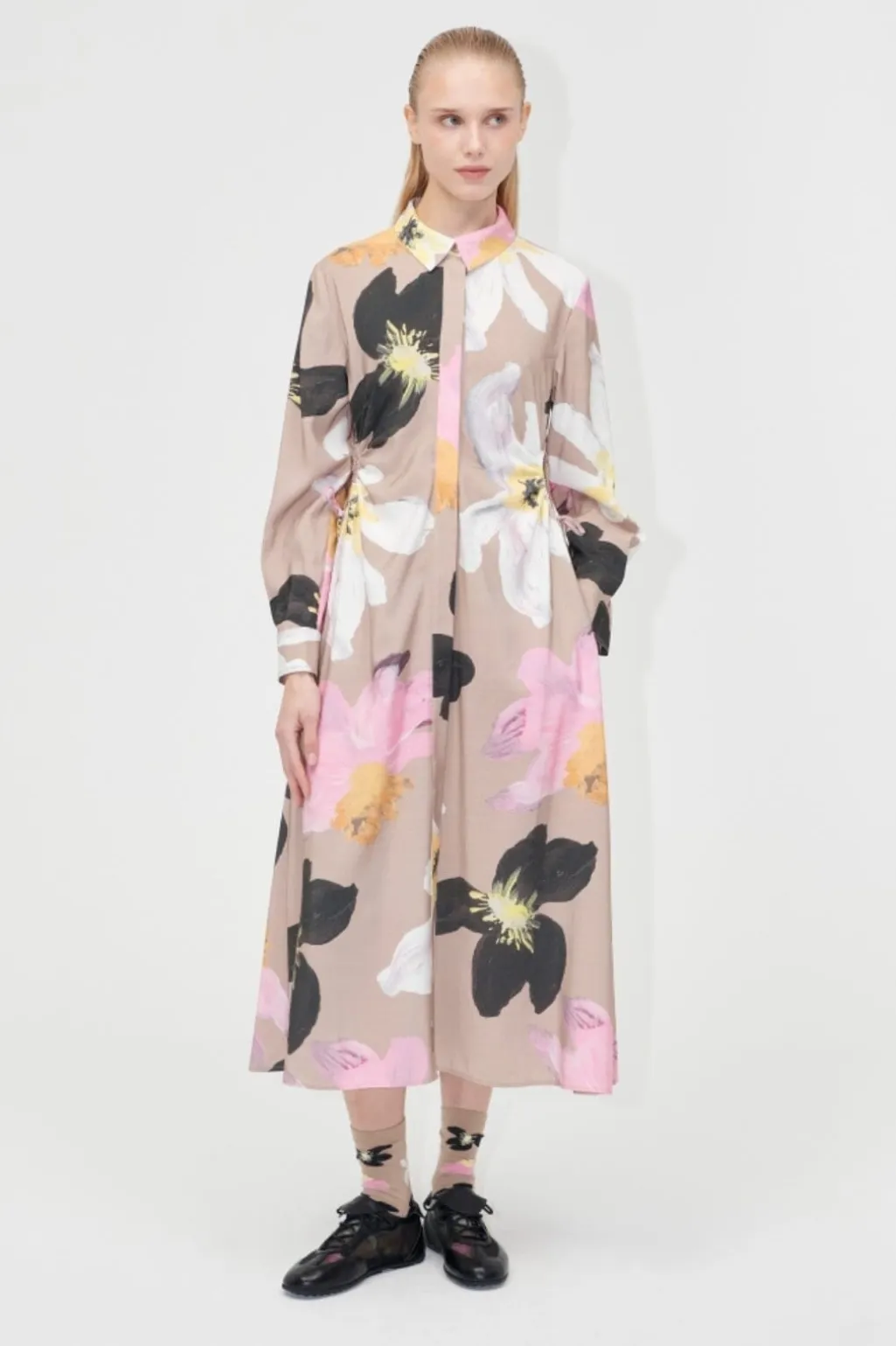 Sg2070 Light Fluid Ecovero, Waist Gather Shirt Midi Dresssg-pf25-d146-2070