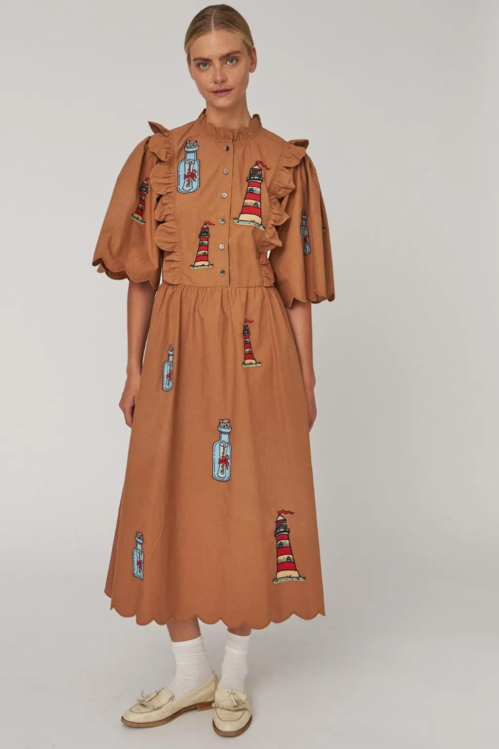 Snembroidered Midi Dress With Scallopseb61-4430