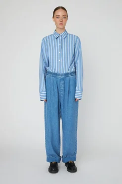 Snwashed Blue Mid-waist Pants With Scallop Edgewd54-6325