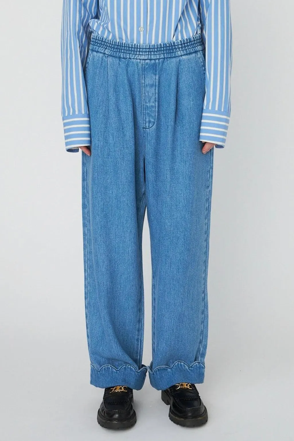 Snwashed Blue Mid-waist Pants With Scallop Edgewd54-6325