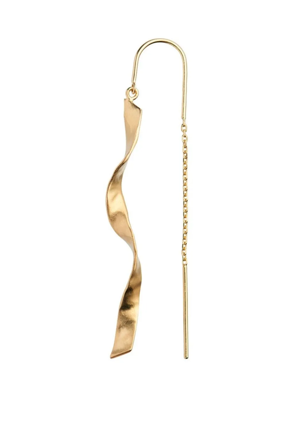 Stlong Twisted Hammered Earring With Chain Goldenen