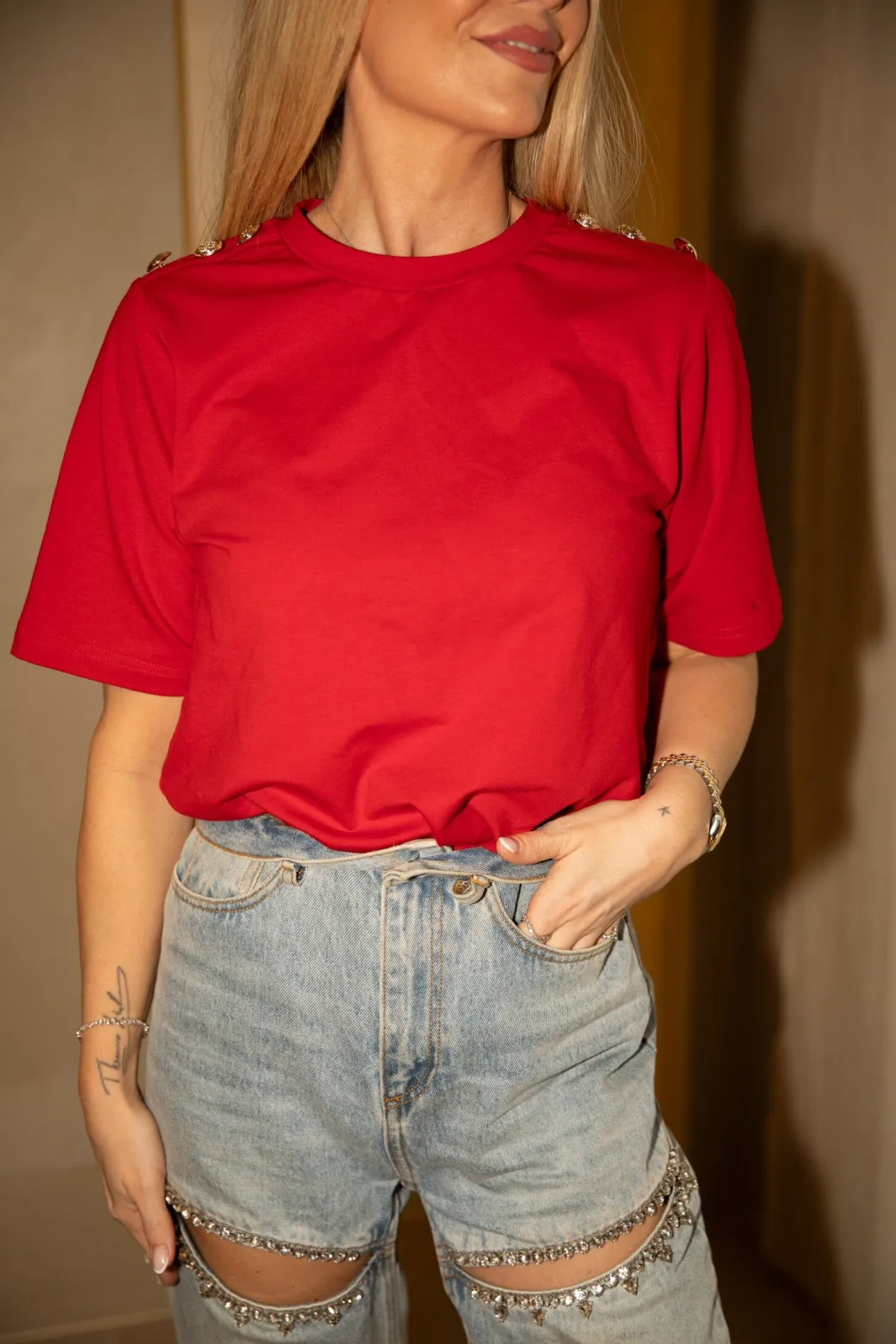 Valentin Studio Vsgold Button Casual T-Shirt 162366 | T-Shirts & Toppar