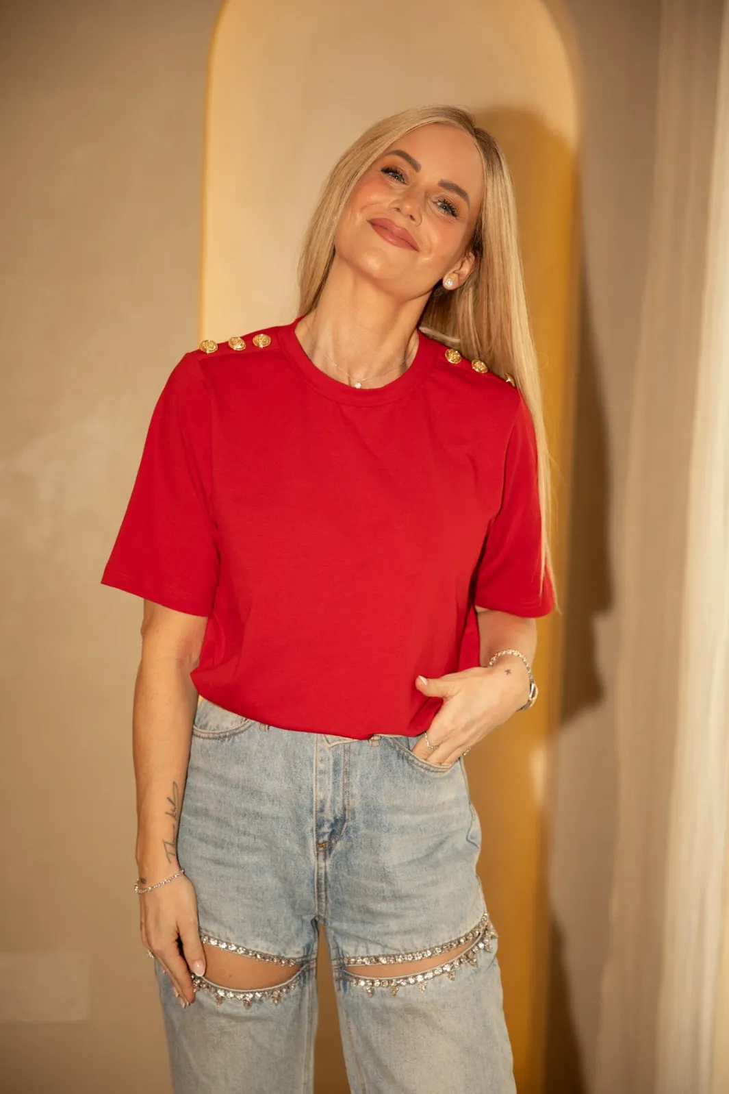 Valentin Studio Vsgold Button Casual T-Shirt 162366 | T-Shirts & Toppar