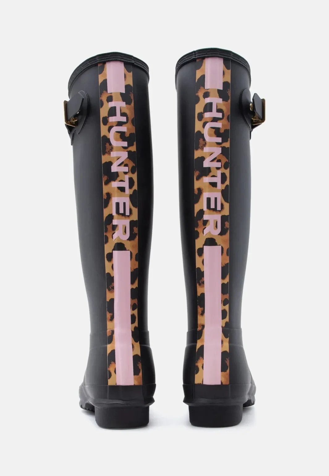 Hunter Womens Original Tall Leopard Backstrap Hfrw0004261blk | Gummistövlar
